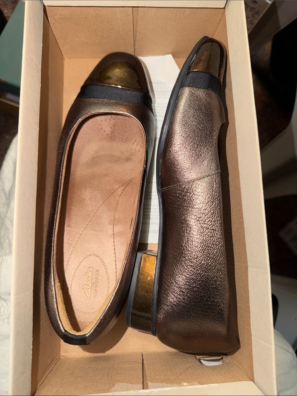 Clarks Metallic Bronze Slip-On Ballet Flats